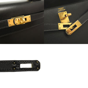 美品 エルメス ミニケリー ボックスカーフ ブラック ゴールド金具 □F刻印 ハンドバッグ バッグ ストラップ付 黒 0044 【中古】 HERMES ケリー20