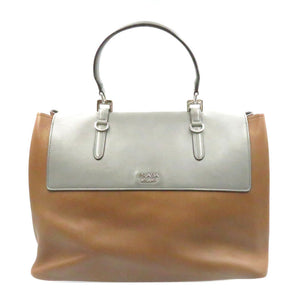 プラダ バイカラー ブラウン グレー レザー シルバー金具 ハンドバッグ バッグ 灰色 茶 0096 【中古】 PRADA