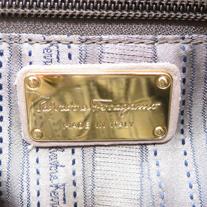 サルヴァトーレ フェラガモ ヴァラ リボン レザー グレー ゴールド金具 E-21 D394E 巾着 ハンドバッグ バッグ 0097 【中古】 Salvatore Ferragamo