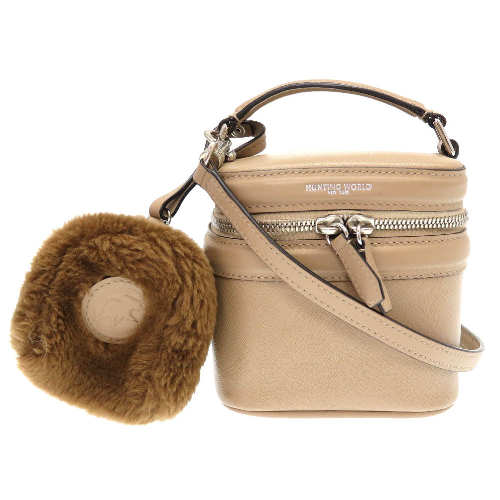 美品 ハンティング ワールド レザー ベージュ バニティバッグ 2WAY ショルダーバッグ バッグ ポーチ付 0198 【中古】 HUNTING WORLD