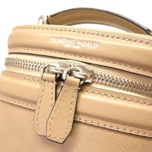 美品 ハンティング ワールド レザー ベージュ バニティバッグ 2WAY ショルダーバッグ バッグ ポーチ付 0198 【中古】 HUNTING WORLD