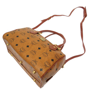 エム シー エム モノグラム 柄 ロゴ PVC ブラウン ハンドバッグ バッグ 茶 0234 【中古】 MCM