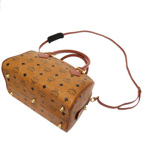 美品 エム シー エム モノグラム 柄 ロゴ PVC ブラウン ハンドバッグ バッグ 茶 0235 【中古】 MCM