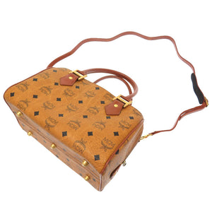 美品 エム シー エム モノグラム 柄 ロゴ PVC ブラウン ハンドバッグ バッグ 茶 0236 【中古】 MCM