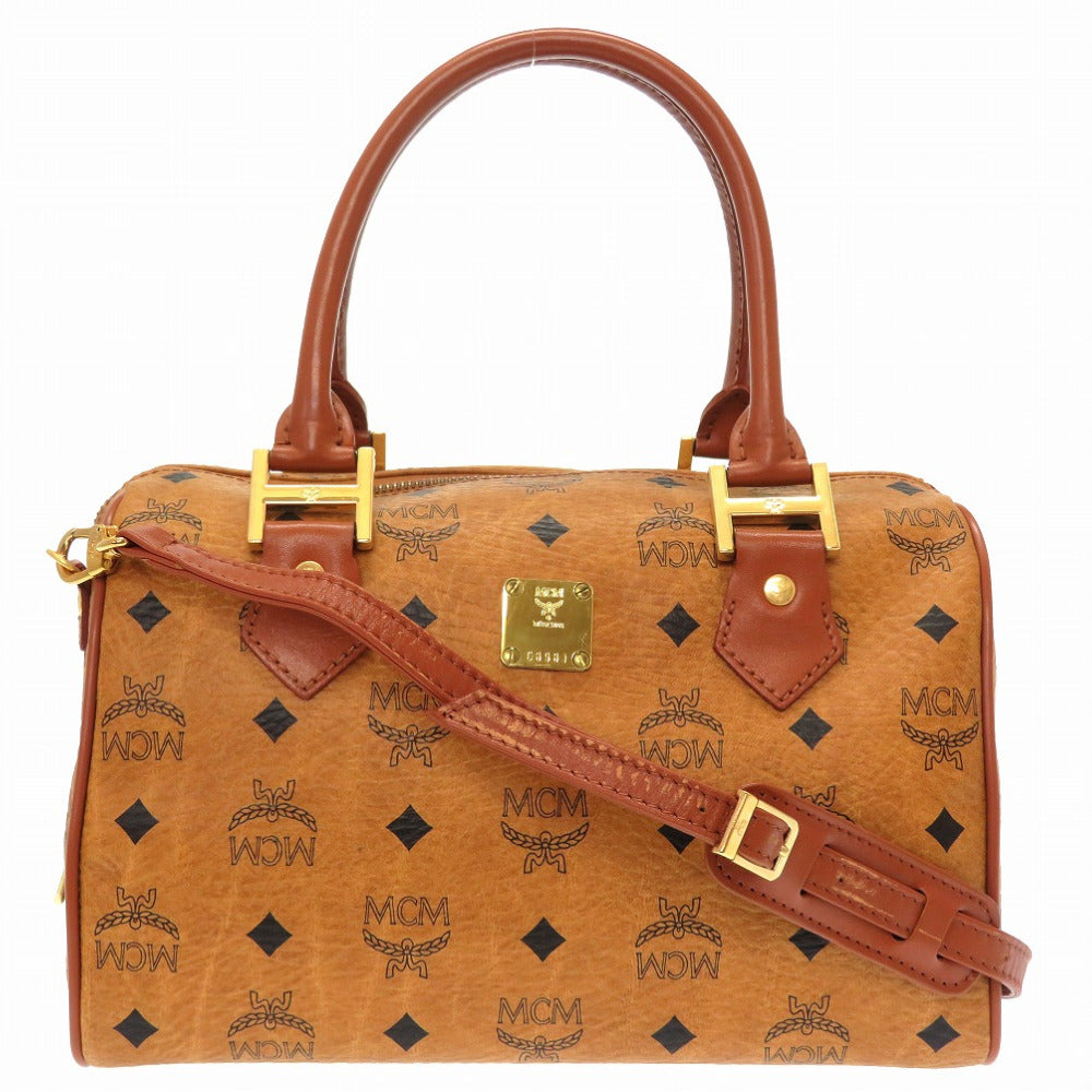 美品 エム シーエム モノグラム 柄 ロゴ PVC ブラウン ハンドバッグ バッグ 茶 0238 【中古】 MCM