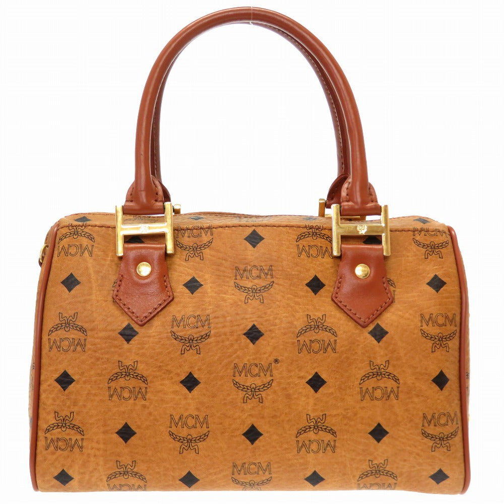 美品 エム シーエム モノグラム 柄 ロゴ PVC ブラウン ハンドバッグ バッグ 茶 0238 【中古】 MCM