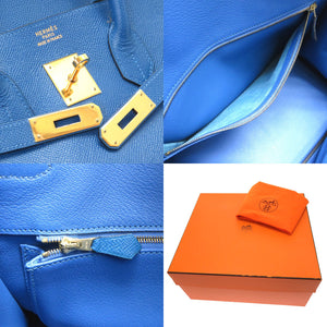 美品 エルメス バーキン35 クシュベル ブルーフランス ゴールド金具 □G刻印 ハンドバッグ バッグ 青 0058 【中古】 HERMES