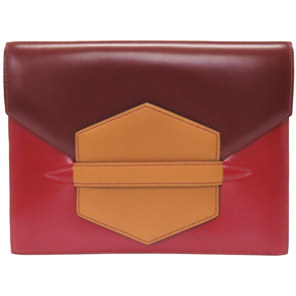 エルメス ファコ トリコロール ボックスカーフ ナチュラル/ルージュアッシュ/ルージュヴィフ クラッチバッグ 〇M ヴィンテージ 0003【中古】HERMES