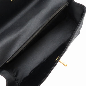 希少 美品 シャネル ゴールドハンドル ストーン シルクサテン ブラック ココマーク ターンロック ハンドバッグ バッグ 黒 0009 【中古】 CHANEL