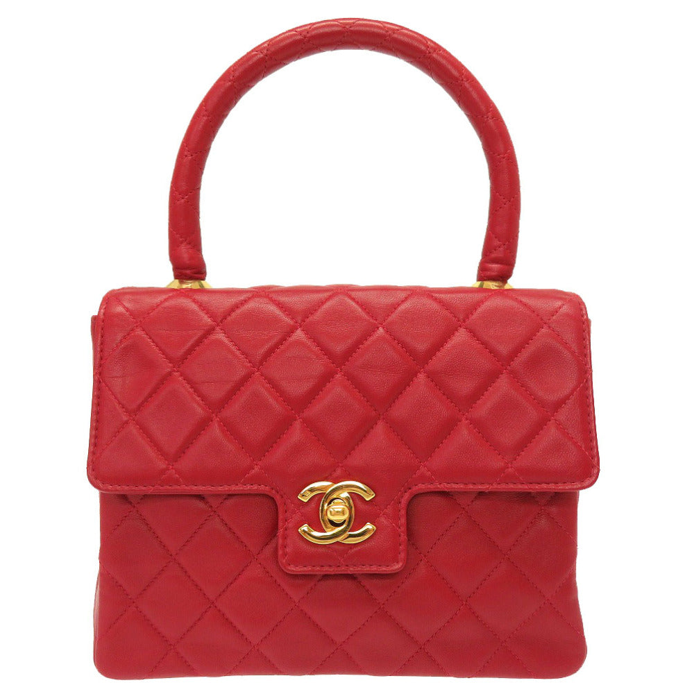 美品 シャネル ラムスキン レッド マトラッセ 1番台 ココマーク ターンロック ハンドバッグ バッグ 赤 0020 【中古】 CHANEL