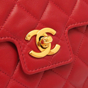 美品 シャネル ラムスキン レッド マトラッセ 1番台 ココマーク ターンロック ハンドバッグ バッグ 赤 0020 【中古】 CHANEL