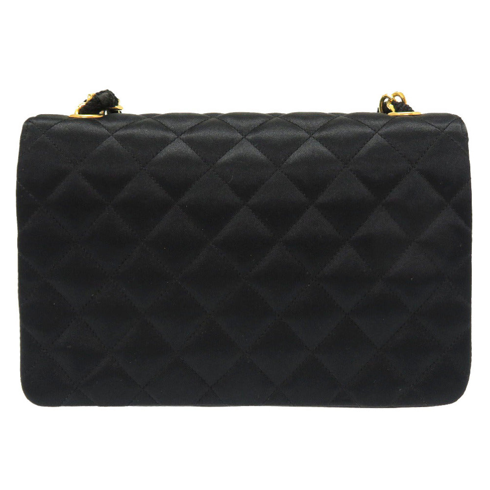 美品 シャネル マトラッセ ブラック サテン 1番台 ゴールドチェーン ショルダーバッグ ココマーク ターンロック バッグ 黒 0021 【中古】 CHANEL