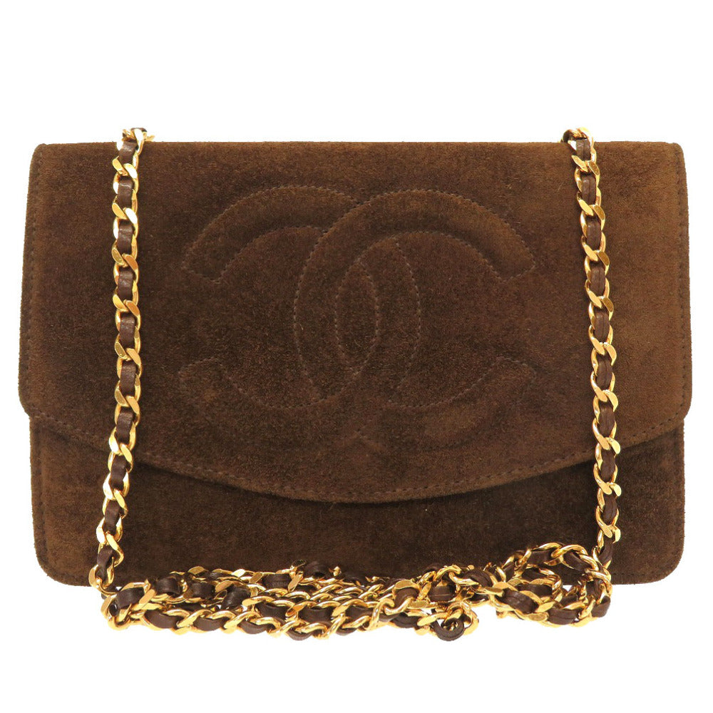 シャネル スエード ブラウン 3番台 ゴールド チェーンウォレット ココマーク ヴィンテージ ショルダーバッグ バッグ 財布 茶 0023 【中古】 CHANEL