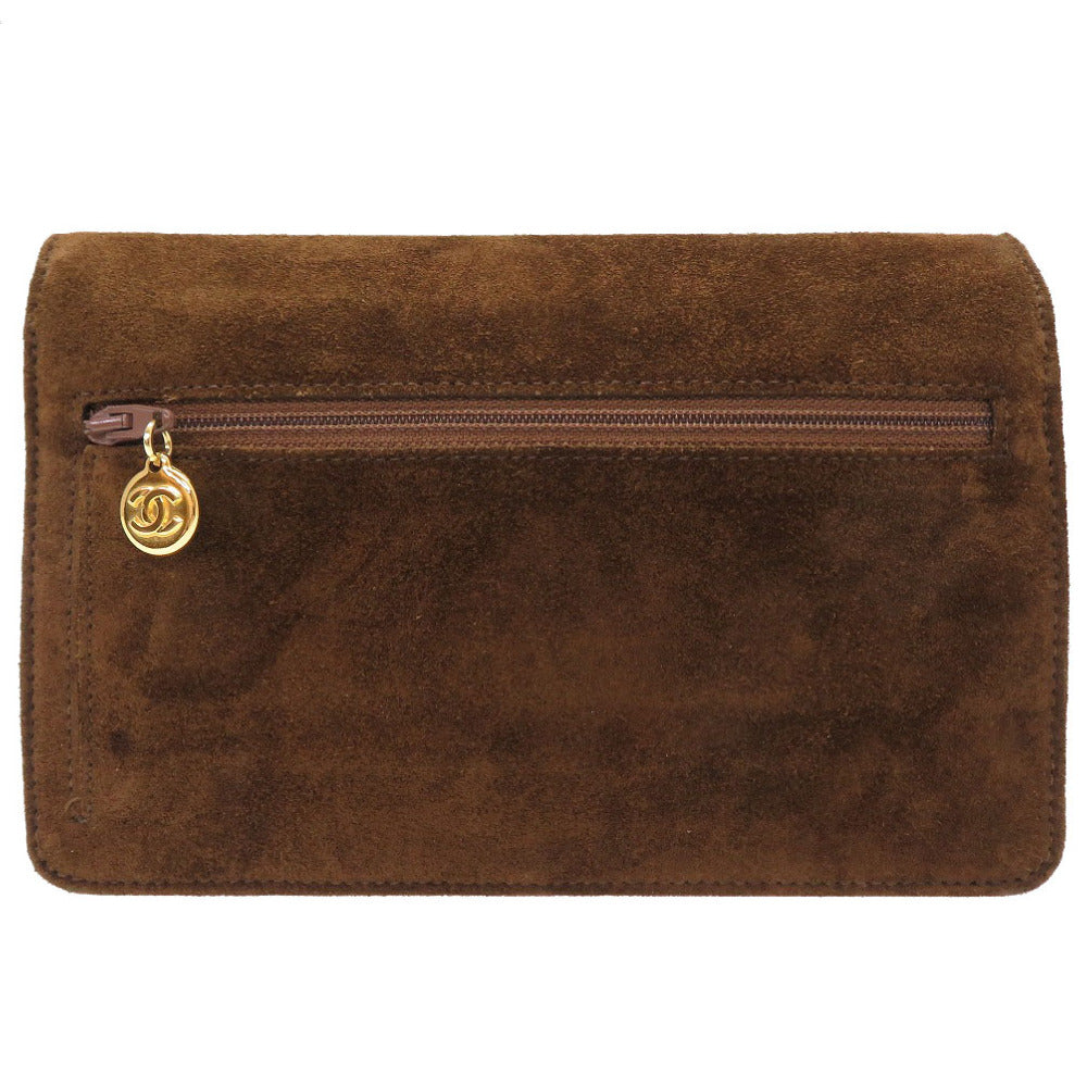 シャネル スエード ブラウン 3番台 ゴールド チェーンウォレット ココマーク ヴィンテージ ショルダーバッグ バッグ 財布 茶 0023 【中古】 CHANEL