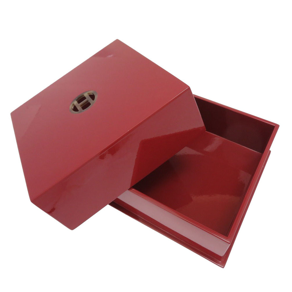 美品 エルメス H ロゴ スカーフボックス レッド ラッカー ウッド バッファローホーン マルチケース 赤 0028 【中古】 HERMES