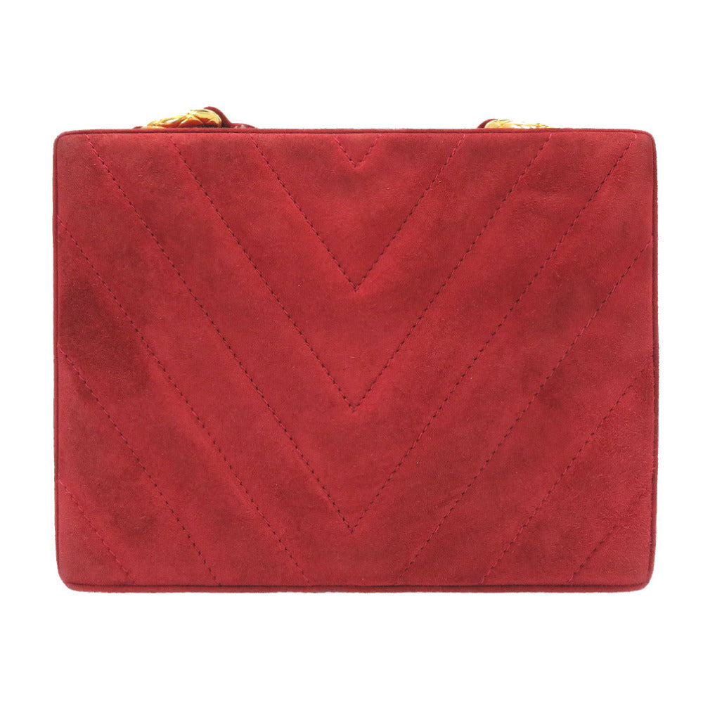 シャネル Vステッチ レッド スエード マトラッセ ココマーク がま口 ゴールドチェーン ショルダーバッグ バッグ 赤 0031【中古】CHANEL