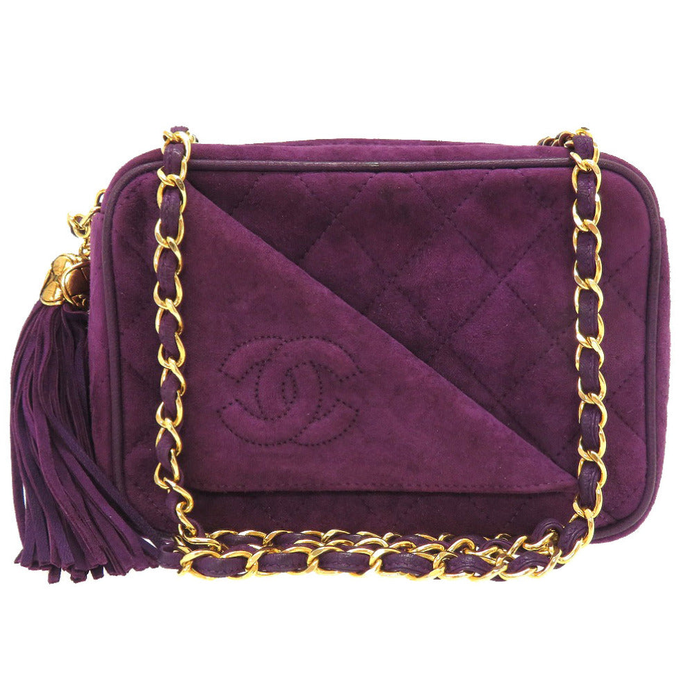 シャネル スエード パープル フリンジ 1番台 ゴールドチェーン ショルダーバッグ ココマーク バッグ 紫 0032 【中古】 CHANEL