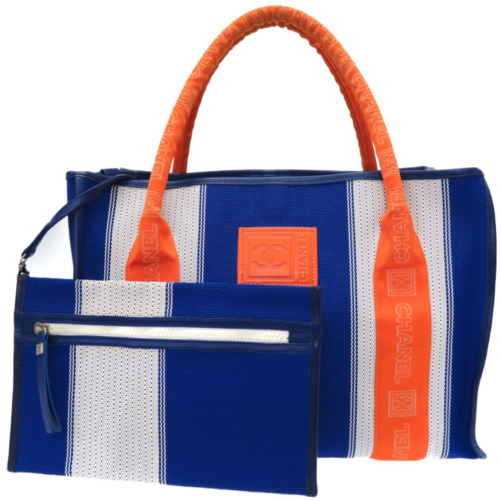 美品 シャネル スポーツライン トートバッグ ポーチ付 ブルー/オレンジ 0044【中古】CHANEL