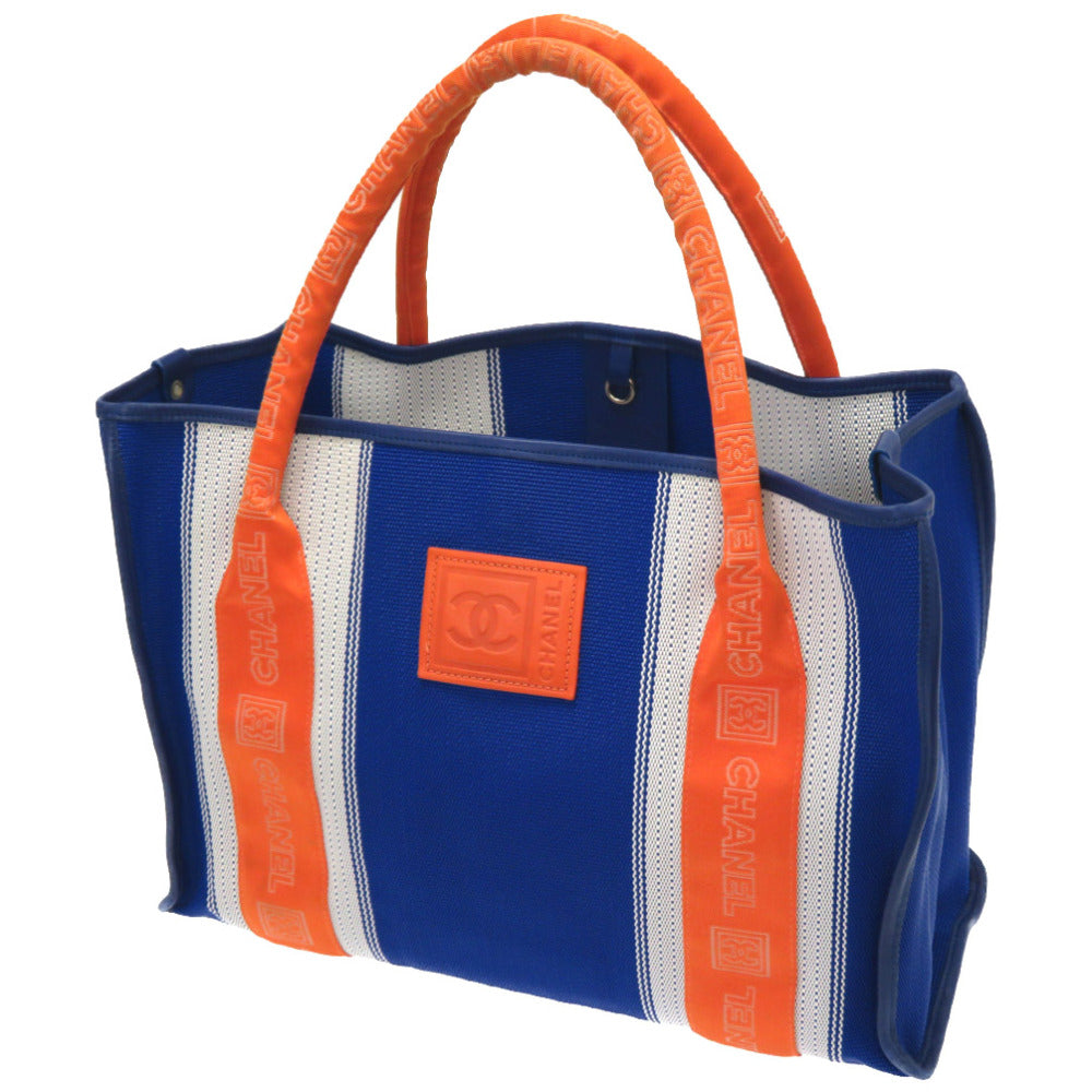美品 シャネル スポーツライン トートバッグ ポーチ付 ブルー/オレンジ 0044【中古】CHANEL