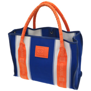 美品 シャネル スポーツライン トートバッグ ポーチ付 ブルー/オレンジ 0044【中古】CHANEL