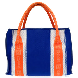 美品 シャネル スポーツライン トートバッグ ポーチ付 ブルー/オレンジ 0044【中古】CHANEL