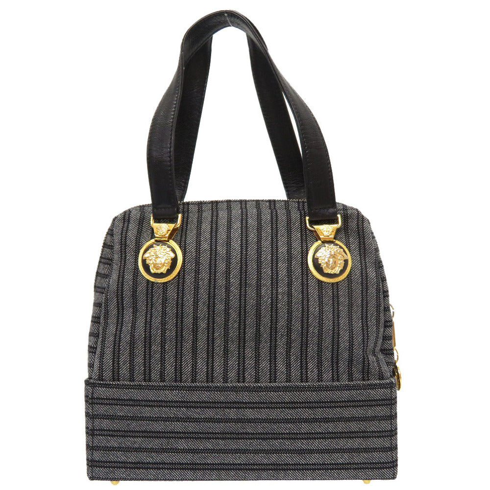 ジャンニ ヴェルサーチ キャンバス レザー グレー ヴィンテージ ゴールド金具 メデューサ ハンドバッグ バッグ 0079 【中古】 Gianni Versace