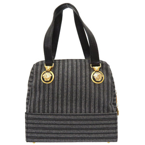 ジャンニ ヴェルサーチ キャンバス レザー グレー ヴィンテージ ゴールド金具 メデューサ ハンドバッグ バッグ 0079 【中古】 Gianni Versace