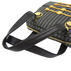 ジャンニ ヴェルサーチ キャンバス レザー グレー ヴィンテージ ゴールド金具 メデューサ ハンドバッグ バッグ 0079 【中古】 Gianni Versace