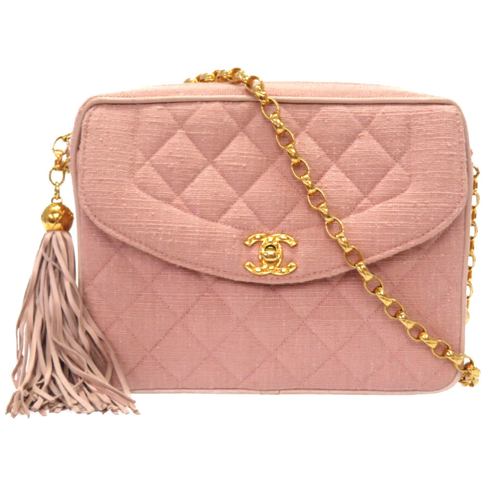 美品 シャネル フリンジ キャンバス レザー ピンク 2番台 ゴールドチェーン ショルダーバッグ バッグ ココマーク ダイアナ 0097 【中古】 CHANEL