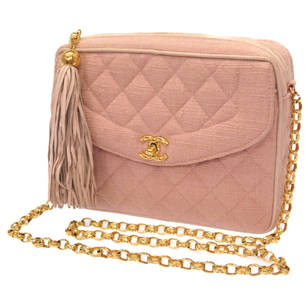 美品 シャネル フリンジ キャンバス レザー ピンク 2番台 ゴールドチェーン ショルダーバッグ バッグ ココマーク ダイアナ 0097 【中古】 CHANEL