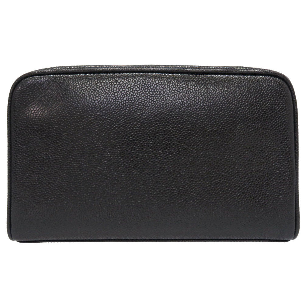 新品同様 シャネル キャビアスキン ブラック 3番台 ヴィンテージ セカンドバッグ ココマーク ポーチ 黒 0132 【中古】 CHANEL