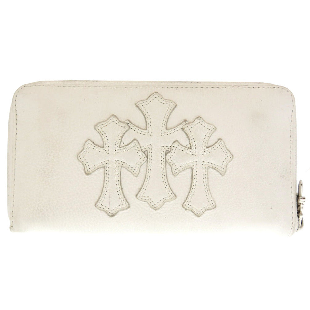 美品 クロムハーツ REC F ZIP 3セメタリ―クロス クロスシップ パラジウム加工 レザー ホワイト ラウンドファスナー 長財布 財布 白 0134 【中古】 CHROME HEARTS メンズ