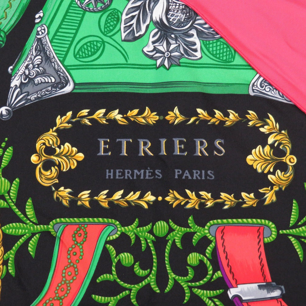 新品同様 エルメス カレ90 ETRIERS 鐙 F de LA PERRIERE スカーフ シルク100% ブラック レッド 0141 【中古】 HERMES