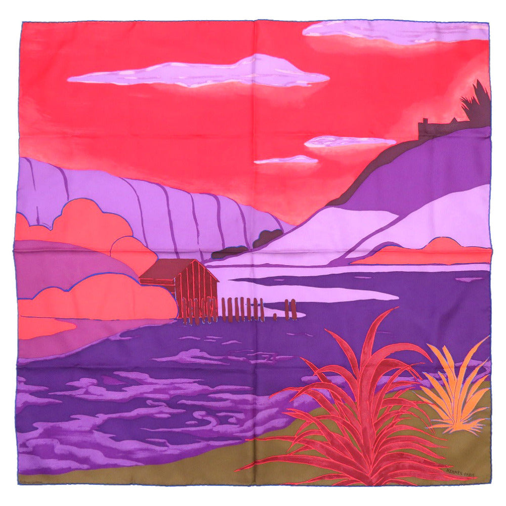 新品同様 エルメス カレ90 ANTOINE CARBONNE シルク パープル レッド ベージュ スカーフ 紫 赤 0196 【中古】 HERMES