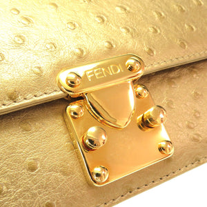 新品同様 フェンディ 型押しレザー ゴールド ゴールド金具 2WAYバッグ ハンドバッグ バッグ 金 0211 【中古】 FENDI