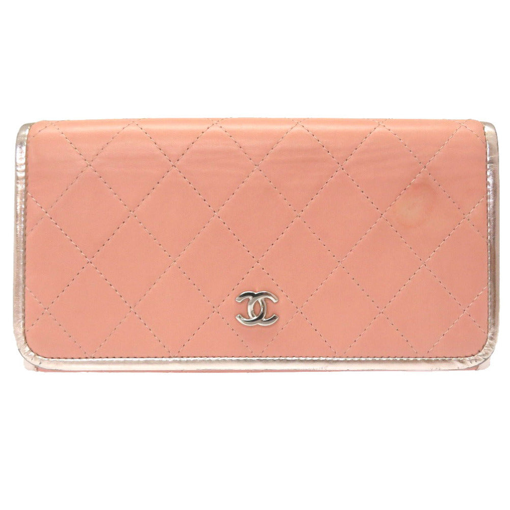 シャネル マトラッセ レザー ピンク シルバー 22番台 ココマーク 長財布 財布 0214 【中古】 CHANEL