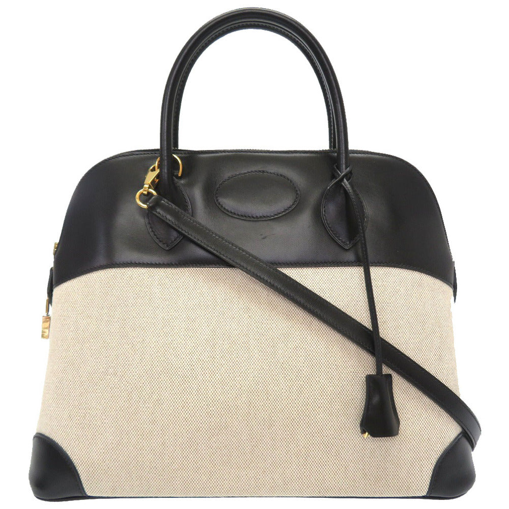 美品 エルメス ボリード35 トワルアッシュ ボックスカーフ ブラック ゴールド金具 □H刻印 ハンドバッグ バッグ 黒 0241 【中古】 HERMES