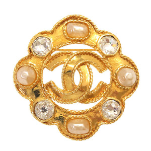 美品 シャネル ヴィンテージ フェイクパール ストーン 95A ゴールド ブローチ ココマーク アクセサリー 0249 【中古】 CHANEL
