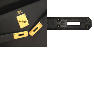 エルメス ケリー32 外縫い ボックスカーフ ブラック ゴールド金具 新金具 V金具 □E刻印 ハンドバッグ バッグ 黒 0269 【中古】 HERMES