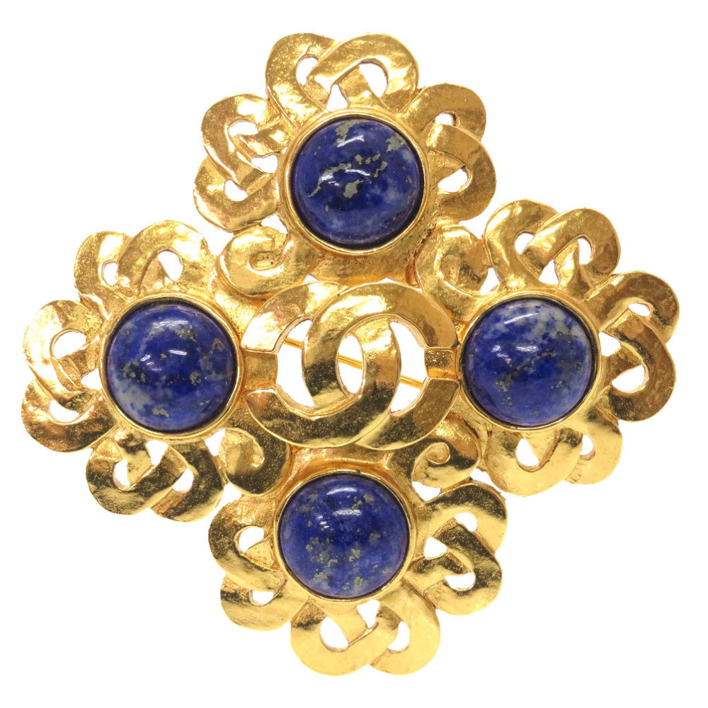 美品 シャネル カラーストーン ヴィンテージ 97P ココマーク ゴールド ブルー ブローチ アクセサリー 0277 【中古】 CHANEL