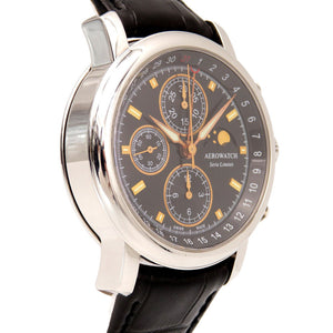 美品 アエロウォッチ  499本限定 ル グラン クラシック ムーンフェイズ 裏スケ 69927 自動巻き 腕時計 型押しレザー ブラック 黒 0306【中古】AEROWATCH メンズ