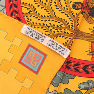 新品同様 エルメス カレ90 神々の音楽 ケンタウロス 楽器 シルク オレンジ スカーフ 0308 【中古】 HERMES