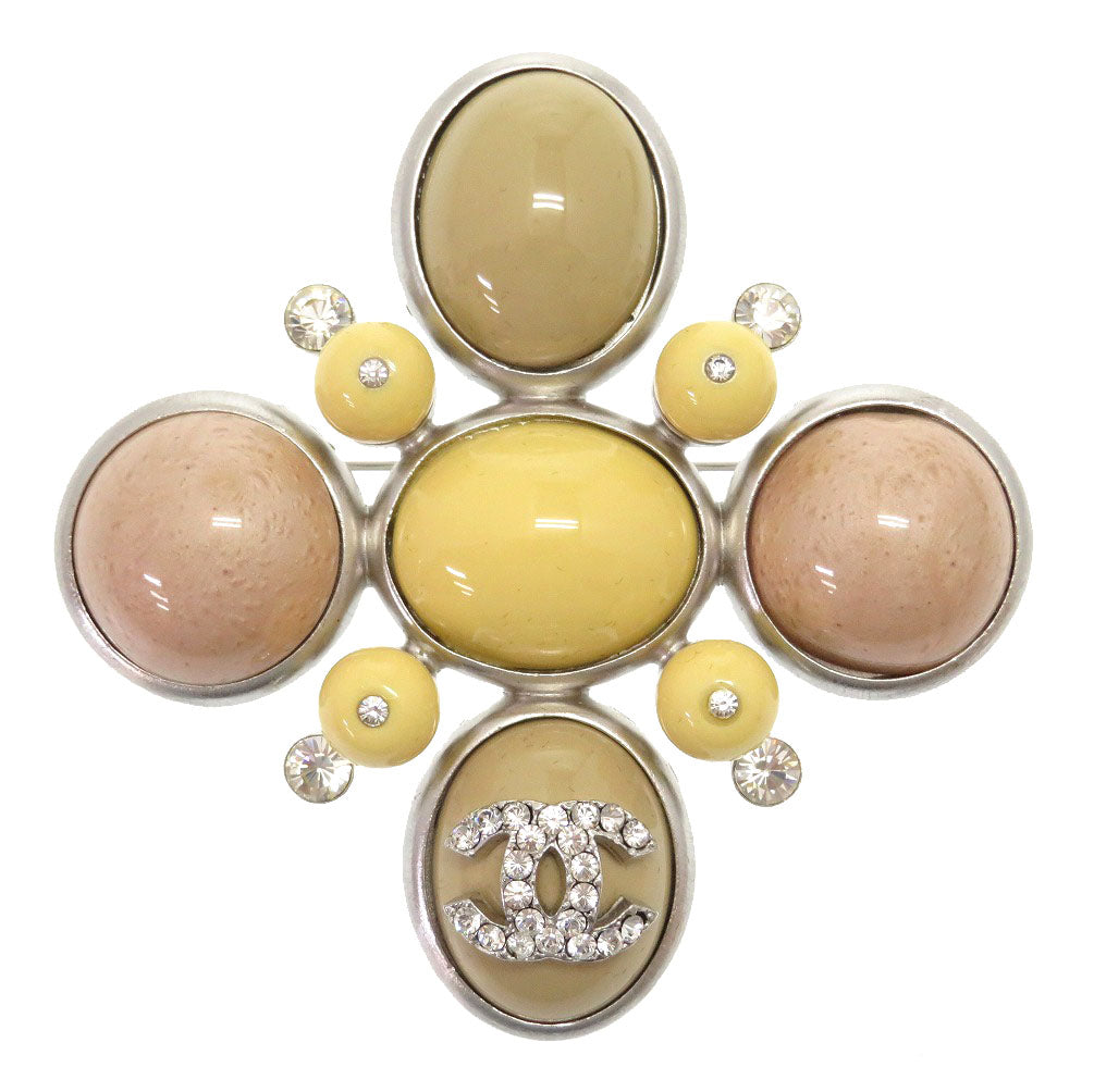 美品 シャネル ヴィンテージ ストーン マルチカラー 04A イエロー ピンク ベージュ シルバー ブローチ ココマーク アクセサリー 0319 【中古】 CHANEL