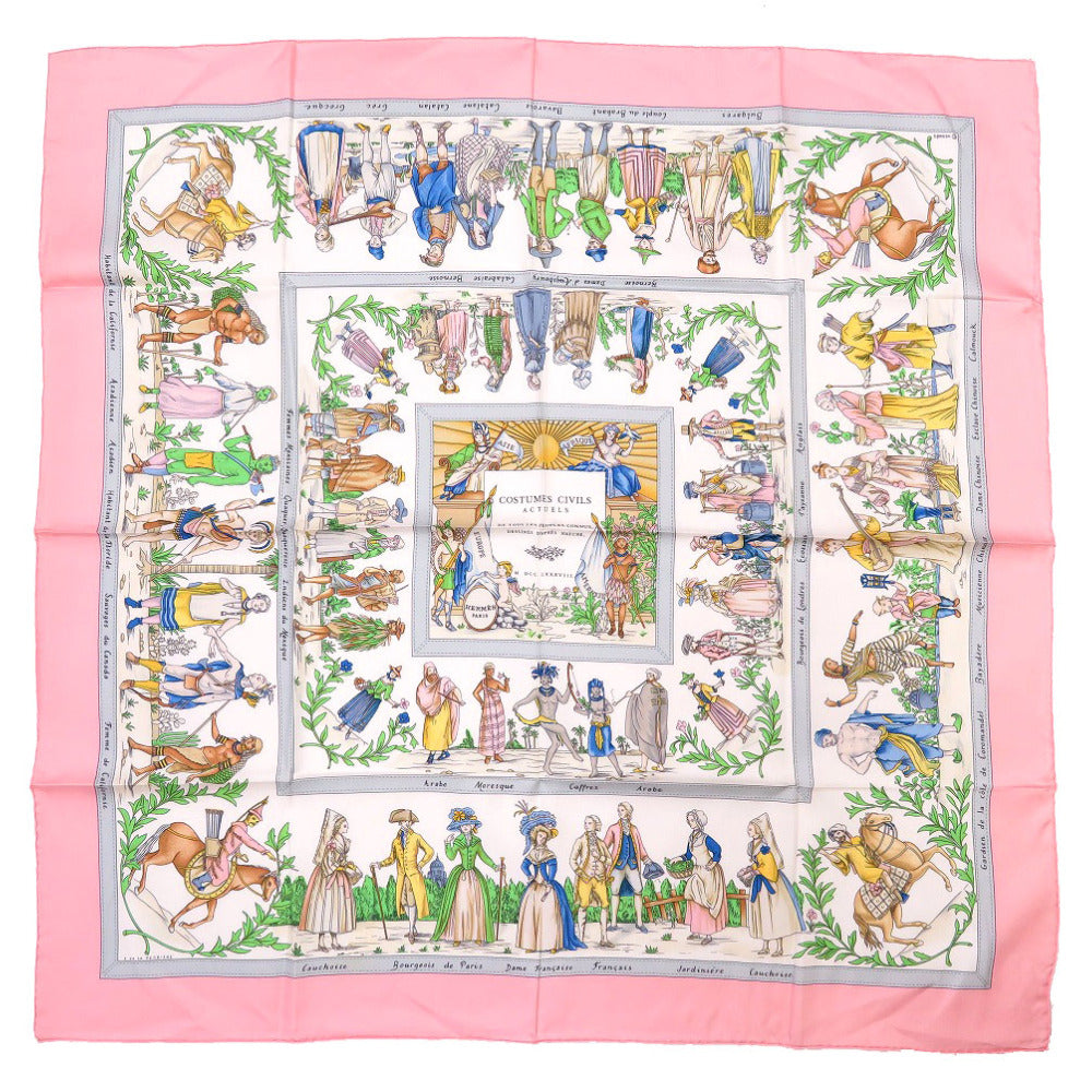 新品同様 エルメス カレ90 現代市民の服装 COSTUMES CIVILS ACTUELS シルク ピンク スカーフ 0324 【中古】 HERMES