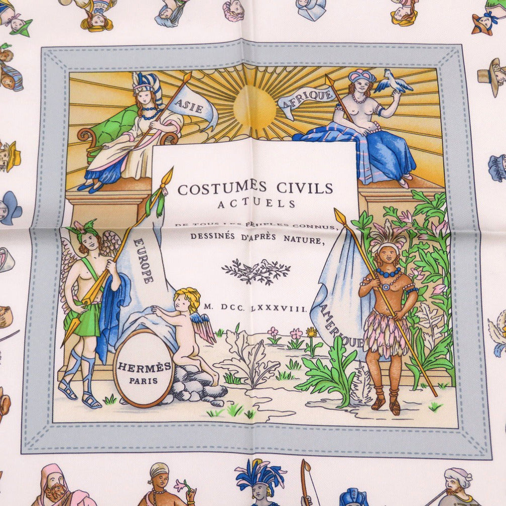 新品同様 エルメス カレ90 現代市民の服装 COSTUMES CIVILS ACTUELS シルク ピンク スカーフ 0324 【中古】 HERMES