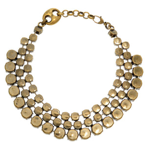 美品 グッチ 3連 ストーン ゴールドチェーン チョーカー ネックレス アイボリー グレー アクセサリー 0358 【中古】 GUCCI