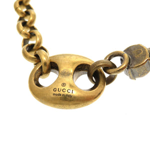 美品 グッチ 3連 ストーン ゴールドチェーン チョーカー ネックレス アイボリー グレー アクセサリー 0358 【中古】 GUCCI