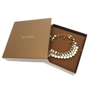 美品 グッチ 3連 ストーン ゴールドチェーン チョーカー ネックレス アイボリー グレー アクセサリー 0358 【中古】 GUCCI