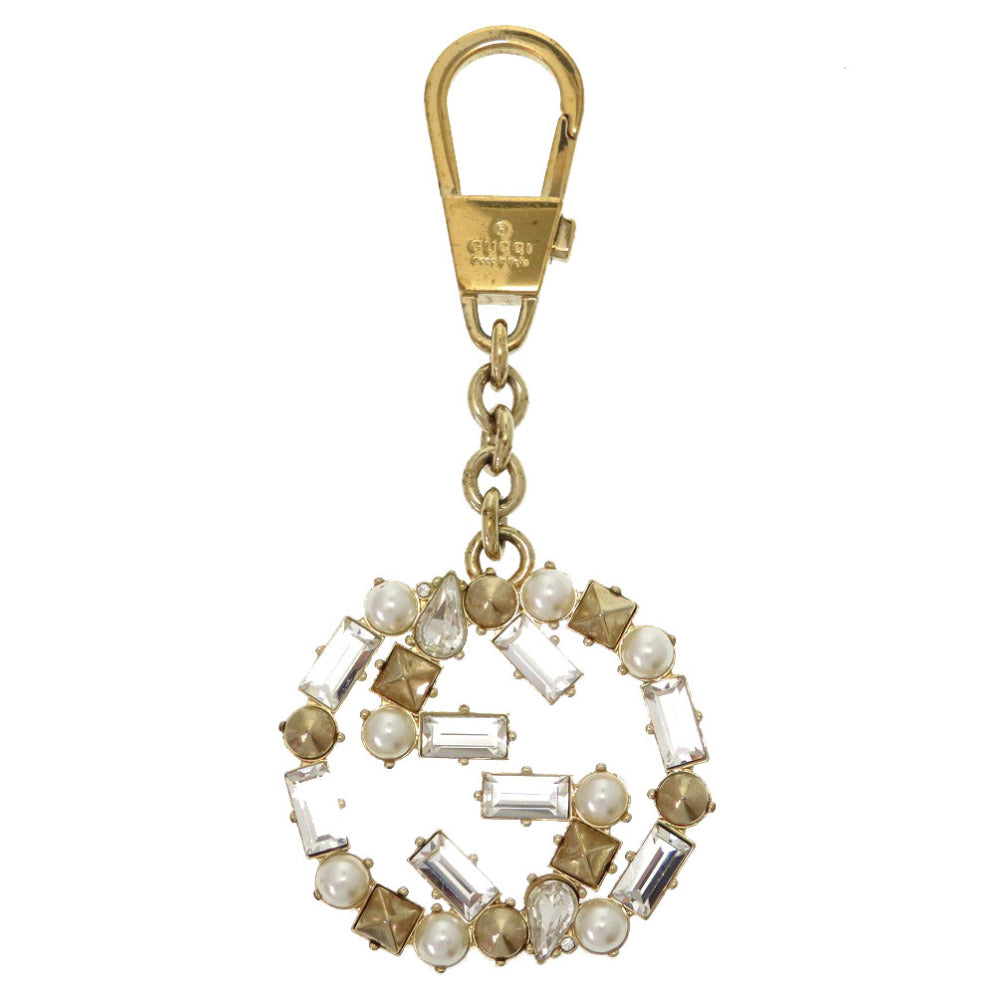 グッチ GGロゴ ストーン フェイクパール ゴールド バッグチャーム キーホルダー 0361 【中古】 GUCCI