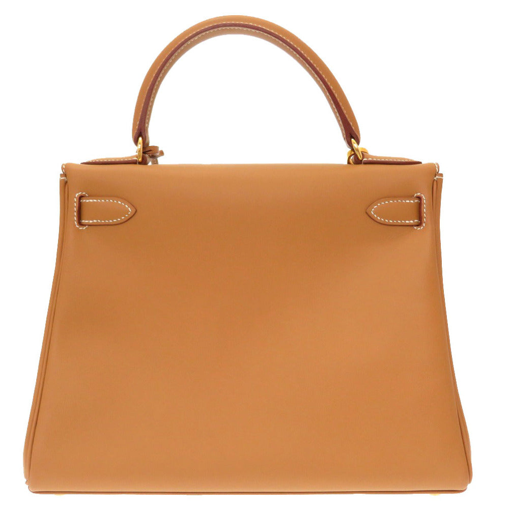 新品同様 エルメス ケリー28 内縫い ヴァッシュ ナチュラル ゴールド金具 □B刻印 ハンドバッグ バッグ 茶 0386 【中古】 HERMES